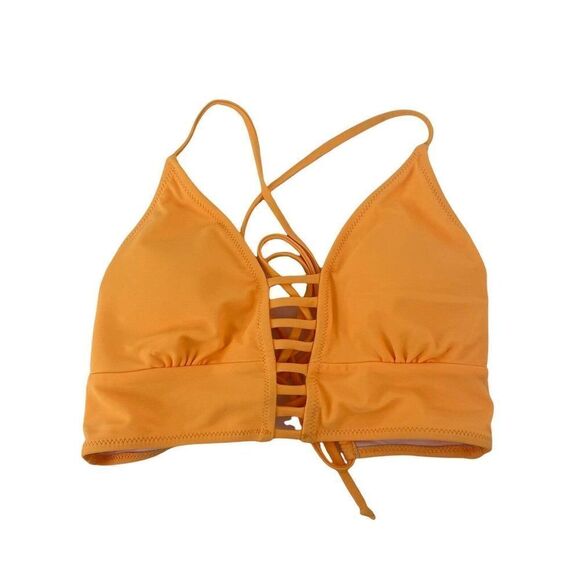 Orange Ladder Front Bikini Top Laced Back Womens Size Small Swimwear V Neck Swim - Picture 1 of 4